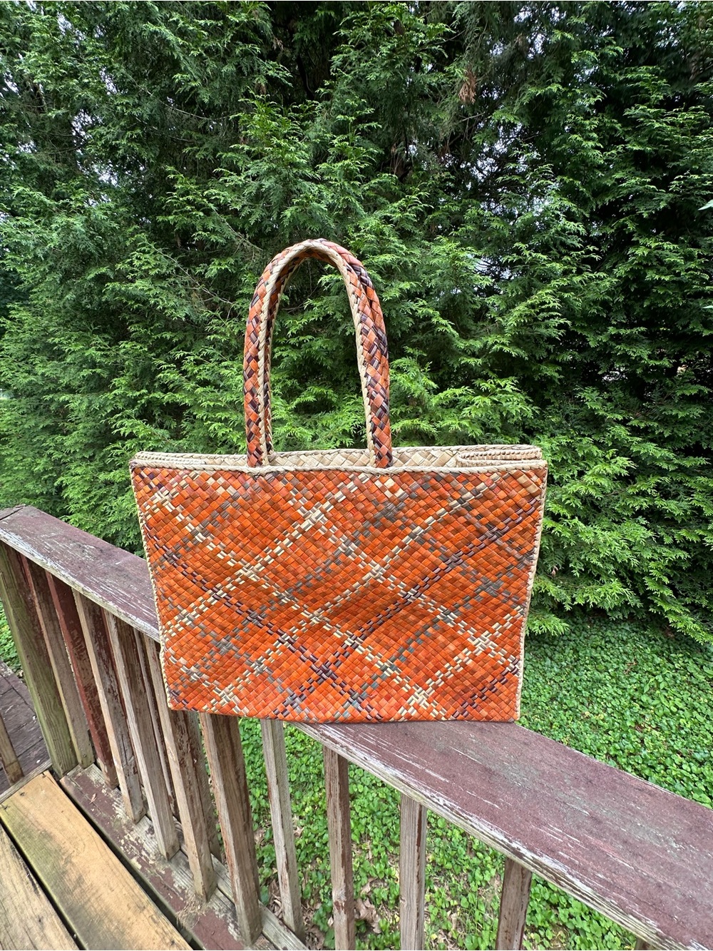 Hand Woven Orange Pandan Straw Tote Bag - Stylish Everyday Carry